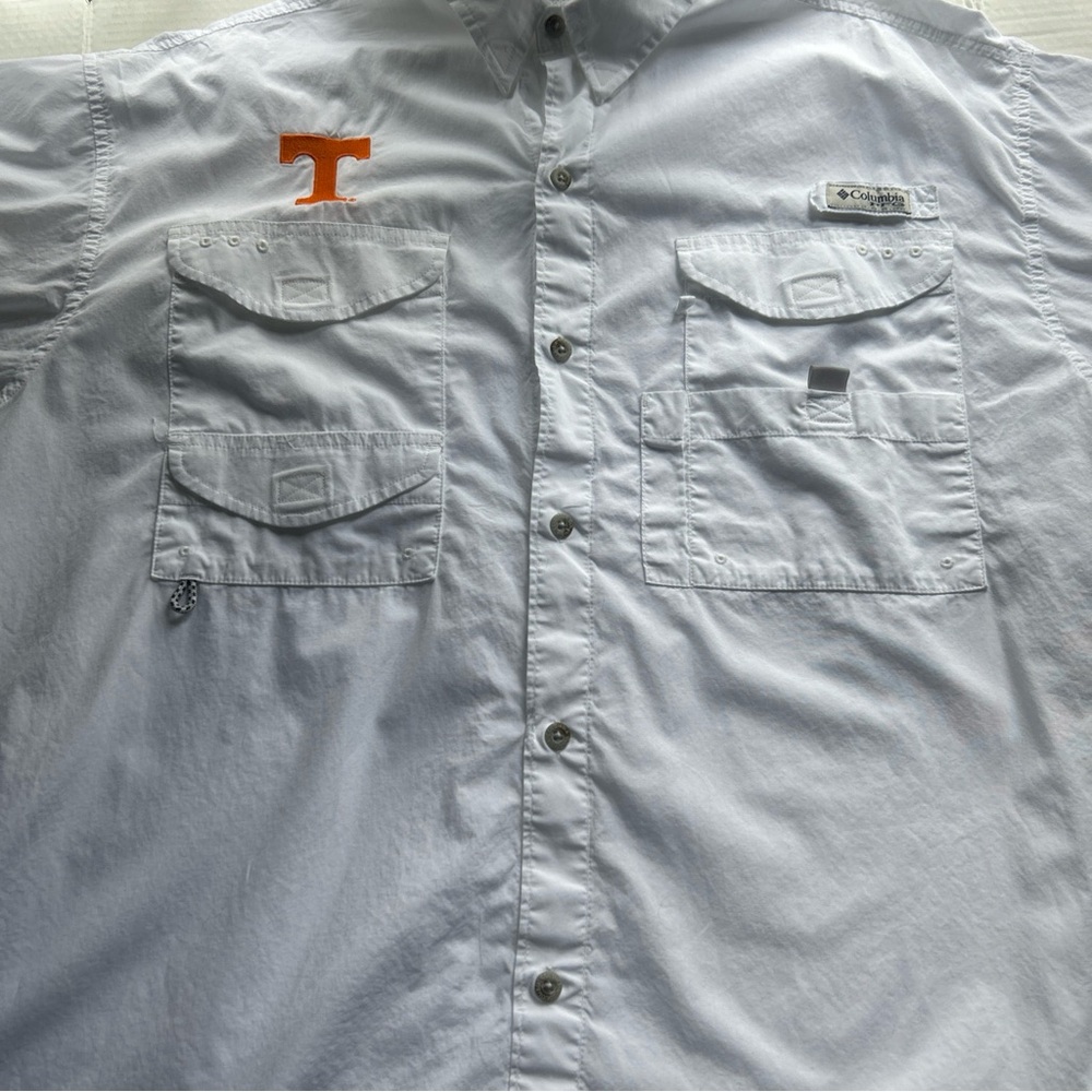 Columbia PFG Tennessee Cotton White Shirt Button Down Collared Short Sleeve XL